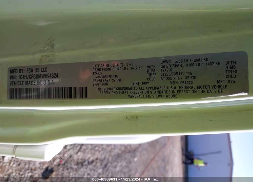 2021 JEEP WRANGLER UNLIMITED RUBICON 4X4 VIN: 1C4HJXFG8MW694324