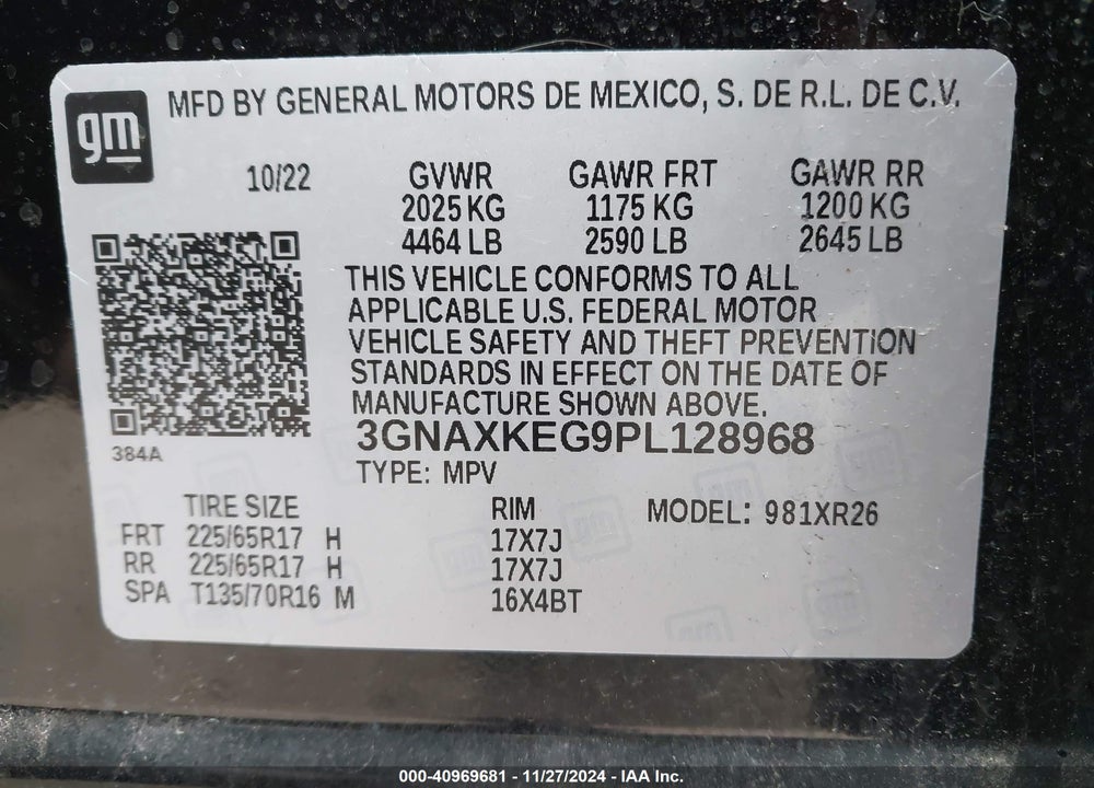 2023 CHEVROLET EQUINOX FWD LT VIN: 3GNAXKEG9PL128968
