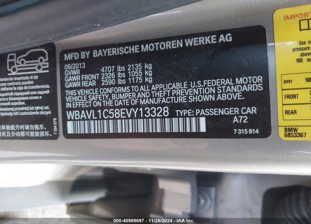 2014 BMW X1 XDRIVE28I VIN: WBAVL1C58EVY13328