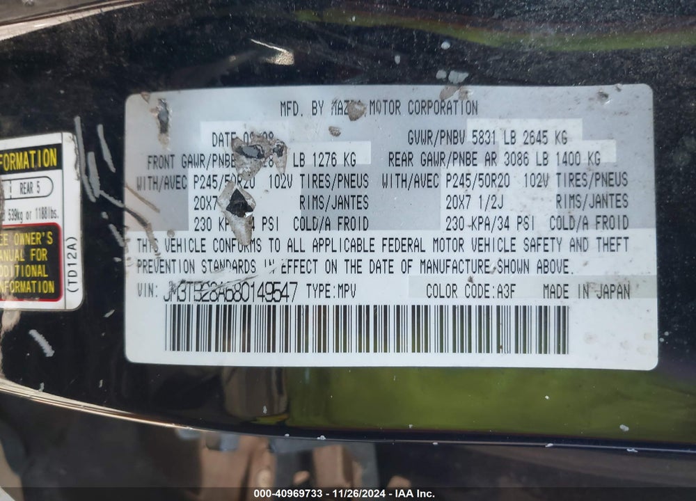 2008 MAZDA CX-9 GRAND TOURING VIN: JM3TB28A680149547