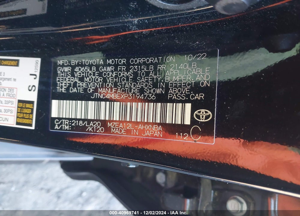 2023 TOYOTA COROLLA XSE VIN: JTNC4MBEXP3194736