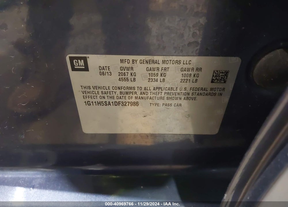 2013 CHEVROLET MALIBU 1LZ VIN: 1G11H5SA1DF327986