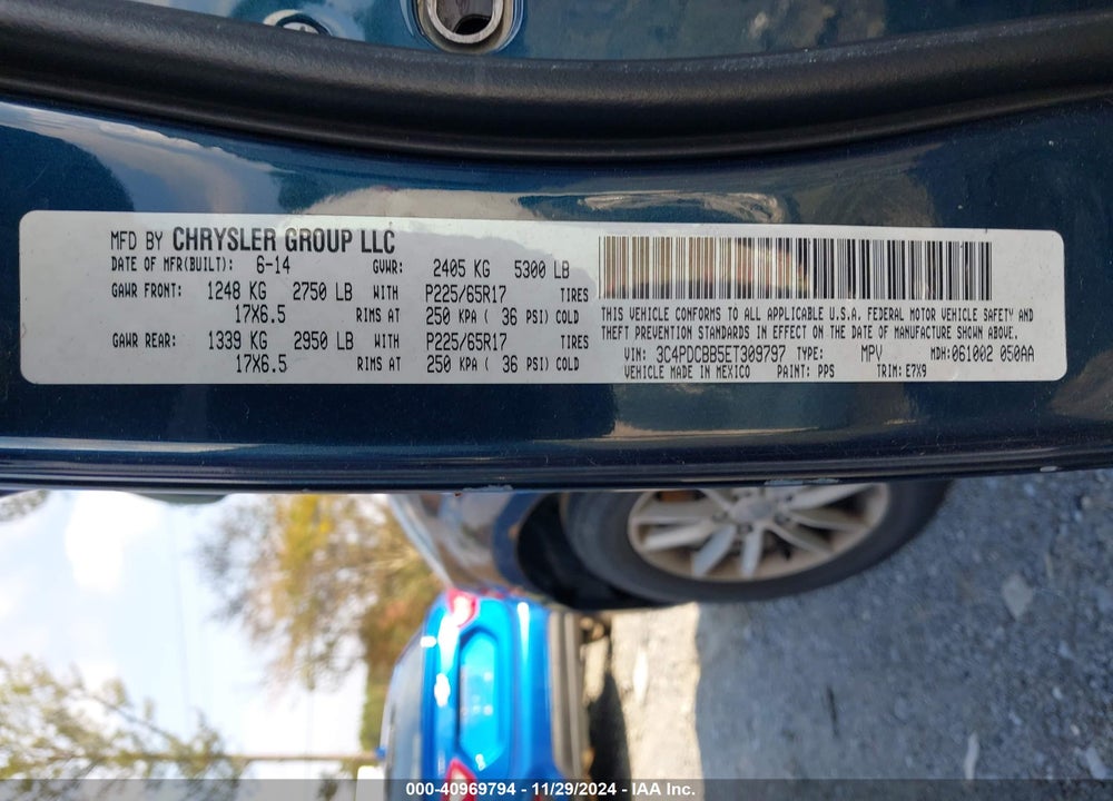2014 DODGE JOURNEY SXT VIN: 3C4PDCBB5ET309797