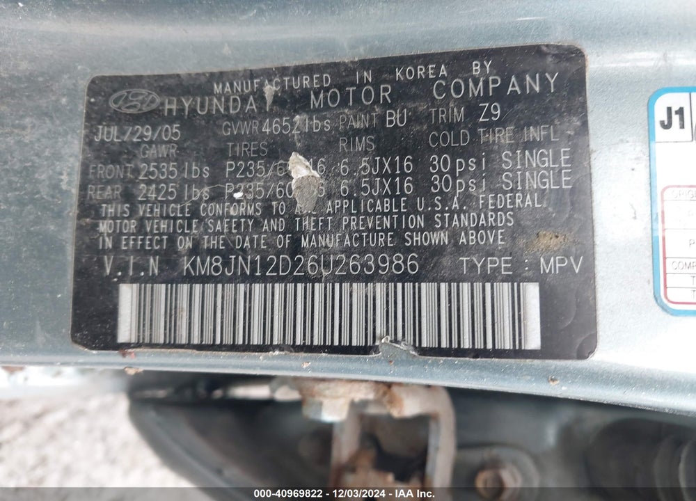 2006 HYUNDAI TUCSON GLS/LIMITED VIN: KM8JN12D26U263986
