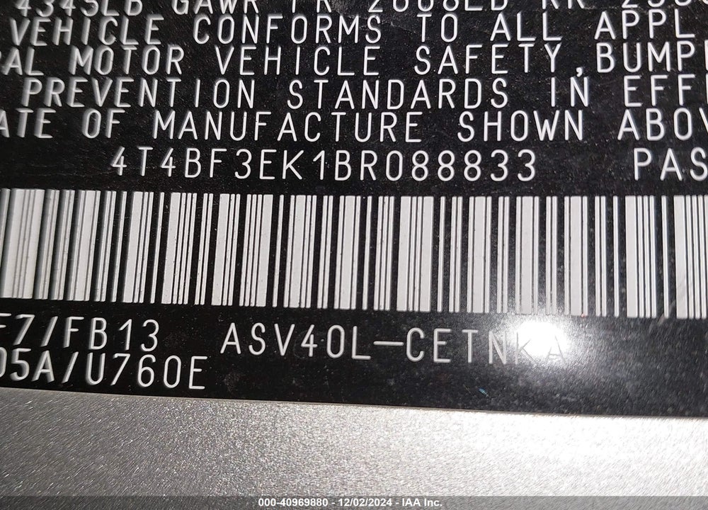 2011 TOYOTA CAMRY LE VIN: 4T4BF3EK1BR088833
