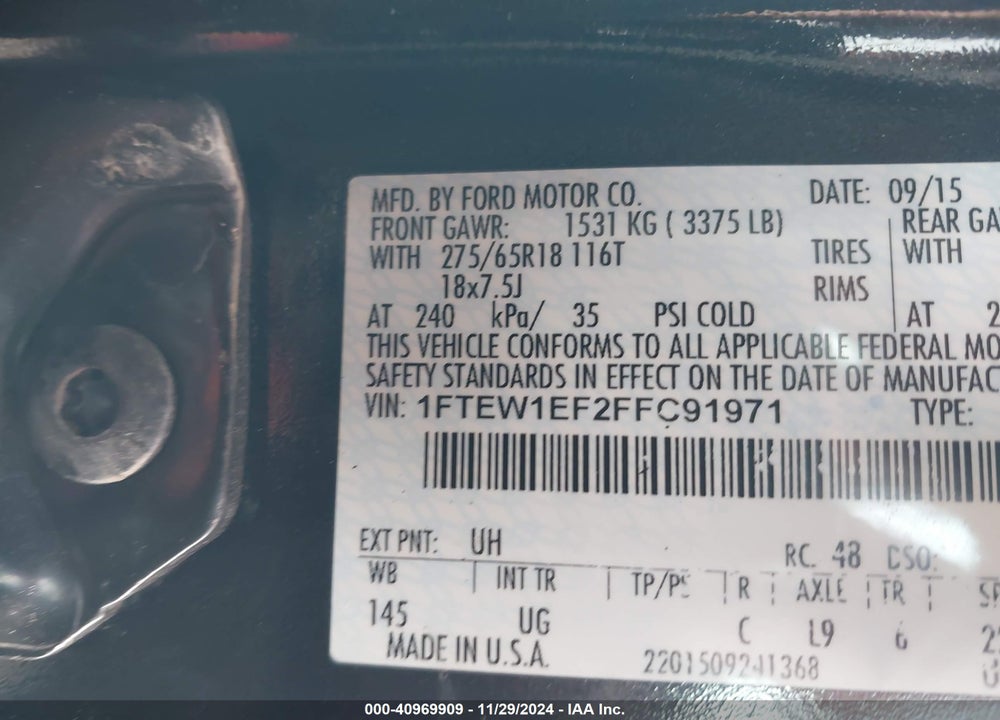 2015 FORD F-150 XLT VIN: 1FTEW1EF2FFC91971
