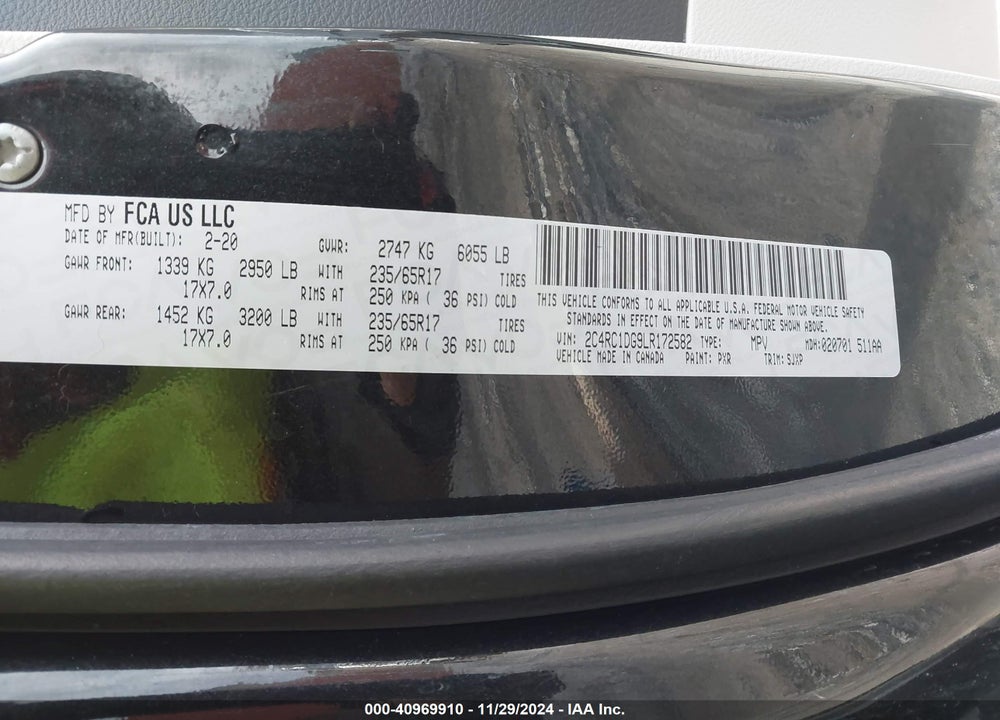 2020 CHRYSLER VOYAGER LXI VIN: 2C4RC1DG9LR172582