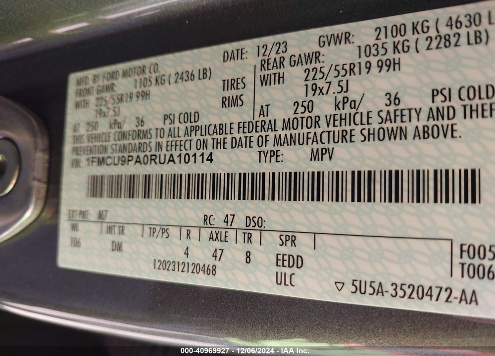 2024 FORD ESCAPE ST-LINE ELITE VIN: 1FMCU9PA0RUA10114