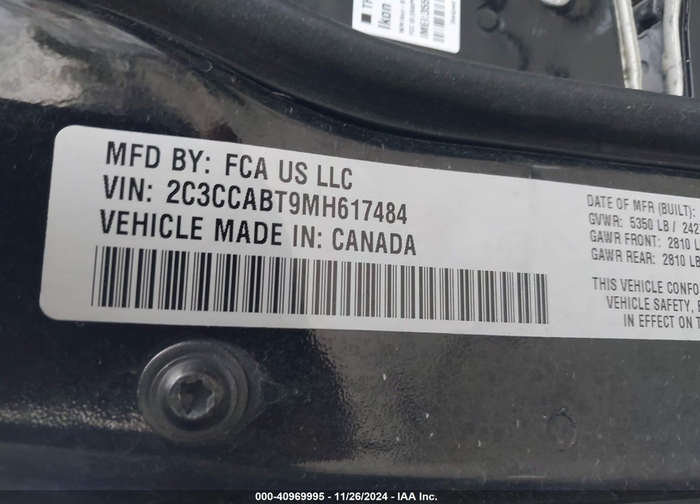 2021 CHRYSLER 300 300S VIN: 2C3CCABT9MH617484
