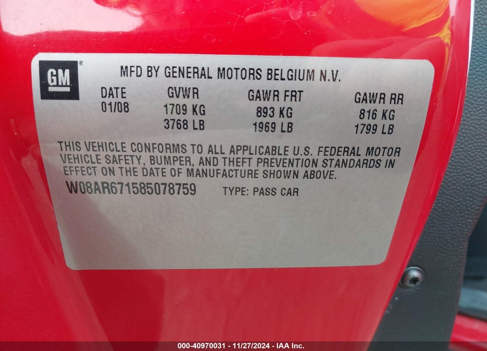 2008 SATURN ASTRA XE VIN: W08AR671585078759