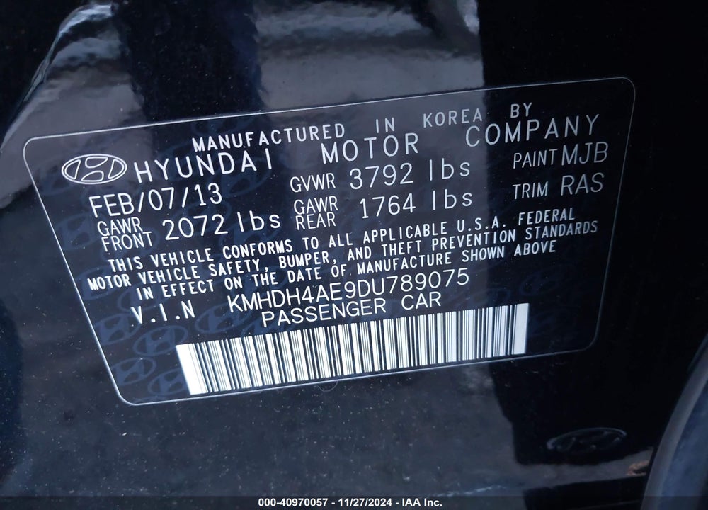 2013 HYUNDAI ELANTRA GLS VIN: KMHDH4AE9DU789075
