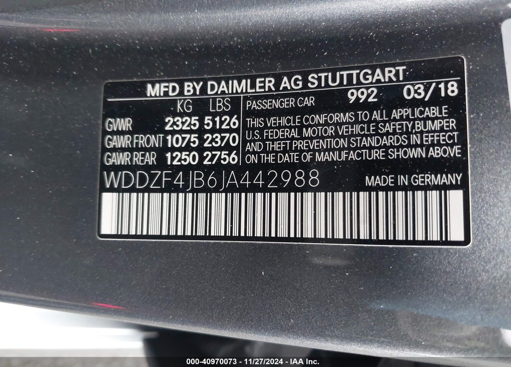 2018 MERCEDES-BENZ E 300 VIN: WDDZF4JB6JA442988