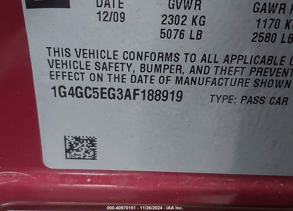 2010 BUICK LACROSSE CXL VIN: 1G4GC5EG3AF188919