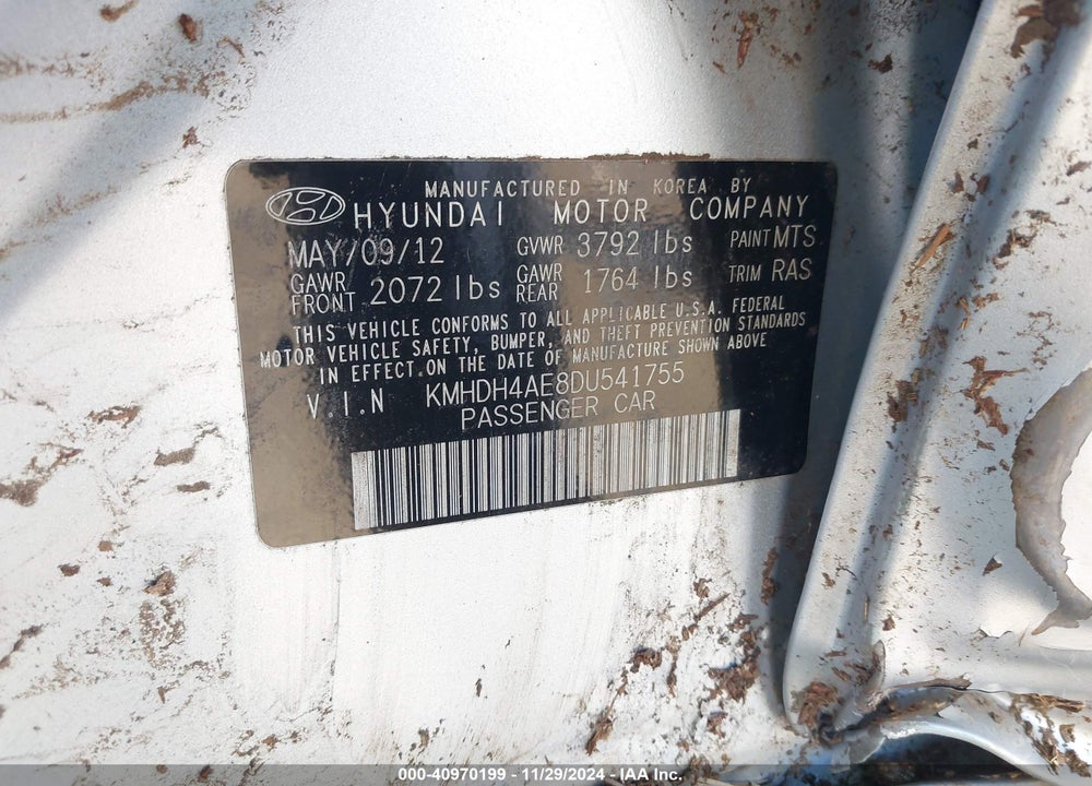 2013 HYUNDAI ELANTRA VIN: KMHDH4AE8DU541755