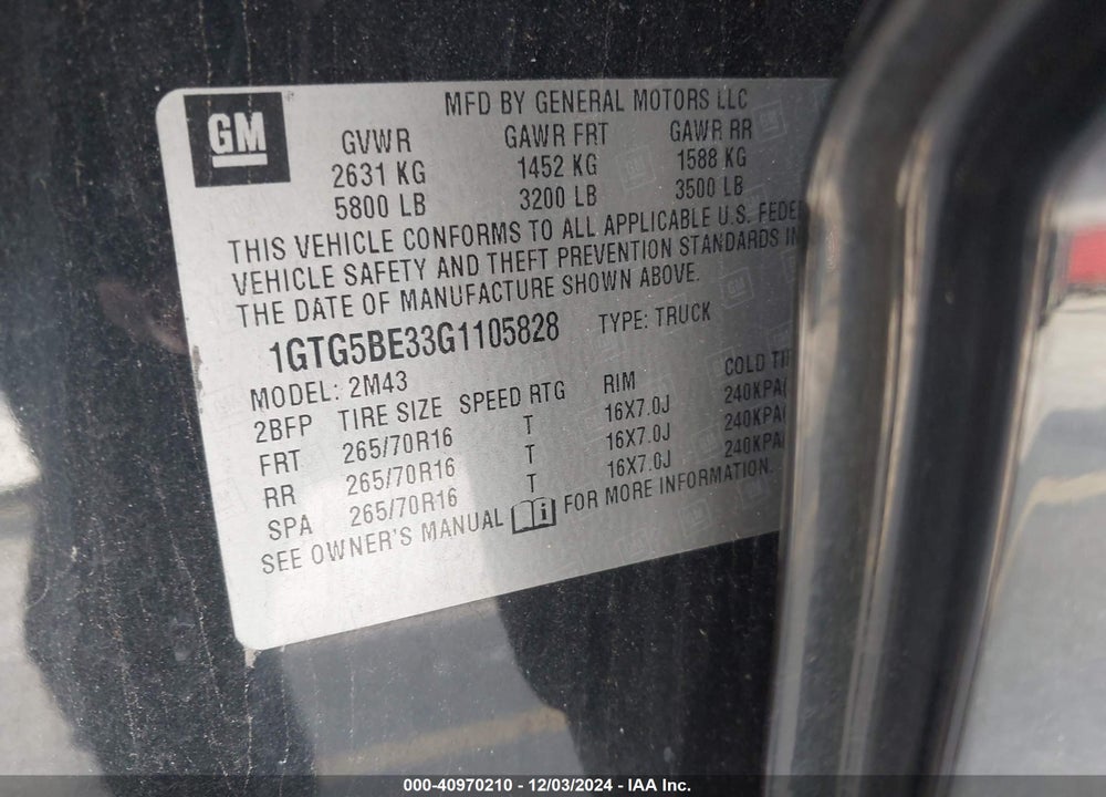 2016 GMC CANYON VIN: 1GTG5BE33G1105828