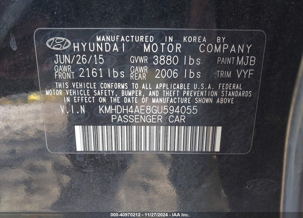 2016 HYUNDAI ELANTRA LIMITED VIN: KMHDH4AE8GU594055
