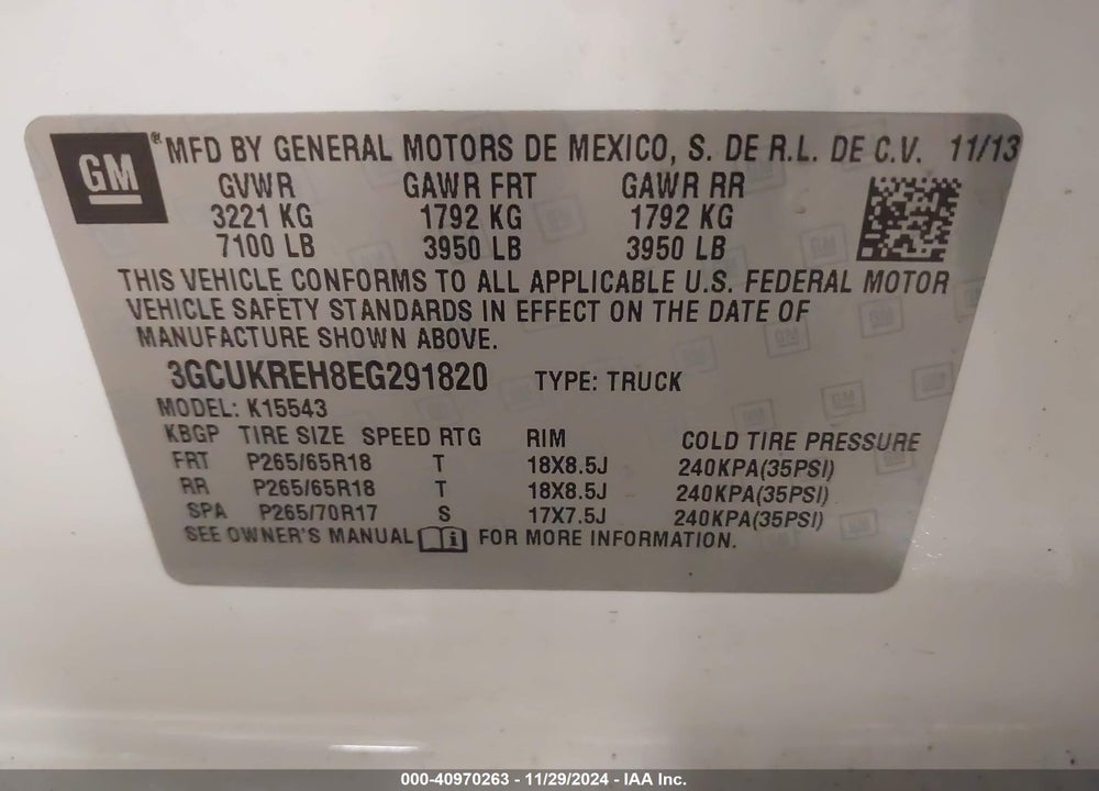 2014 CHEVROLET SILVERADO 1500 1LT VIN: 3GCUKREH8EG291820