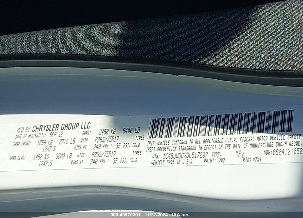2013 JEEP WRANGLER UNLIMITED SPORT VIN: 1C4BJWDG2DL517207