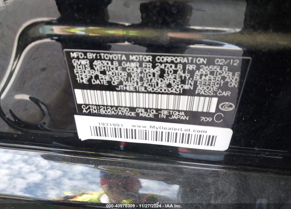 2013 LEXUS GS 350 VIN: JTHBE1BL9D5003431