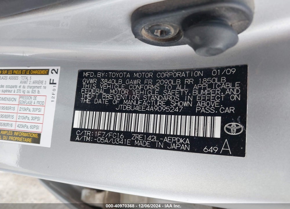2010 TOYOTA COROLLA LE VIN: JTDBU4EE4A9095247