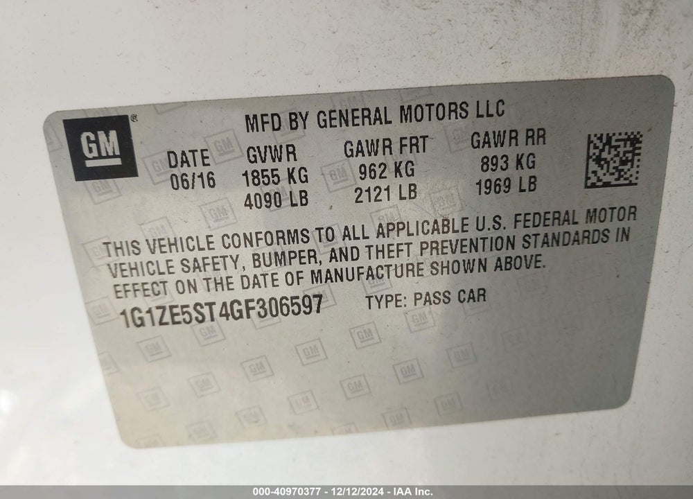 2016 CHEVROLET MALIBU 1LT VIN: 1G1ZE5ST4GF306597