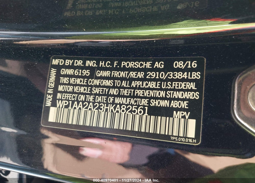 2017 PORSCHE CAYENNE PLATINUM EDITION VIN: WP1AA2A23HKA82561