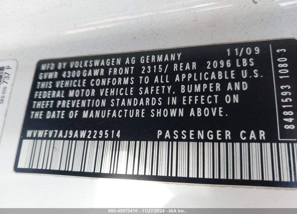 2010 VOLKSWAGEN GTI 2-DOOR VIN: WVWFV7AJ9AW229514