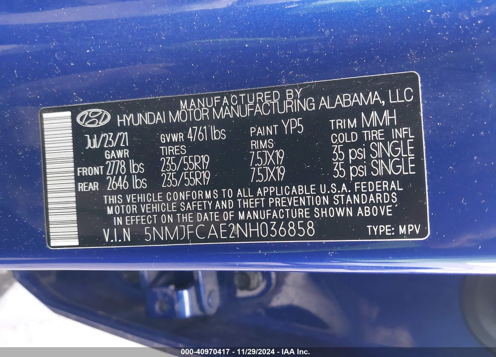 2022 HYUNDAI TUCSON SEL VIN: 5NMJFCAE2NH036858