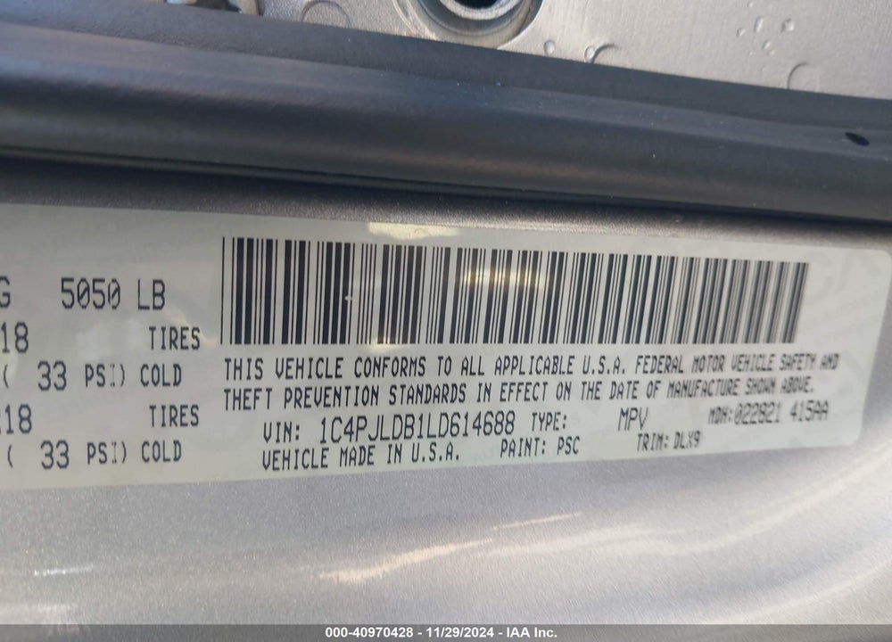 2020 JEEP CHEROKEE LIMITED FWD VIN: 1C4PJLDB1LD614688