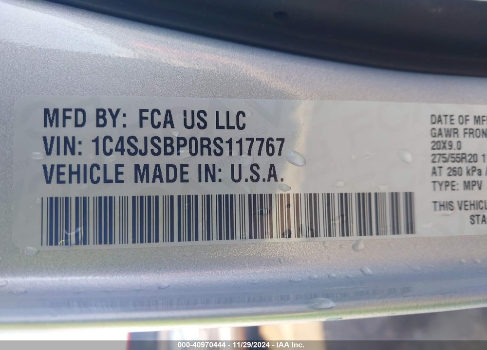 2024 JEEP WAGONEER L SERIES II CARBIDE 4X4 VIN: 1C4SJSBP0RS117767