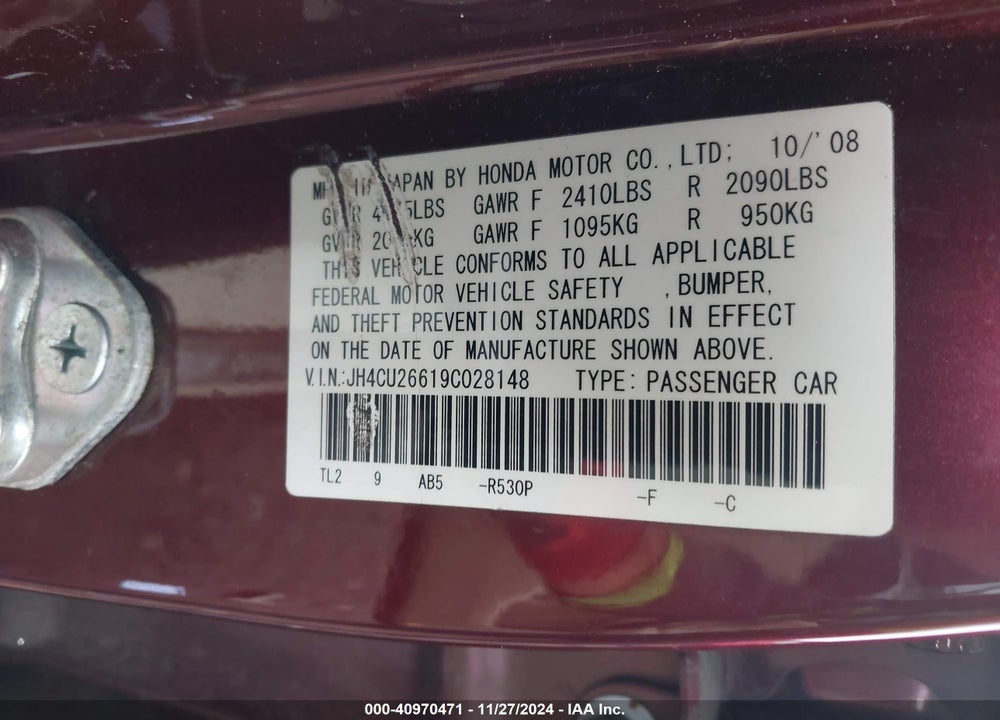 2009 ACURA TSX VIN: JH4CU26619C028148