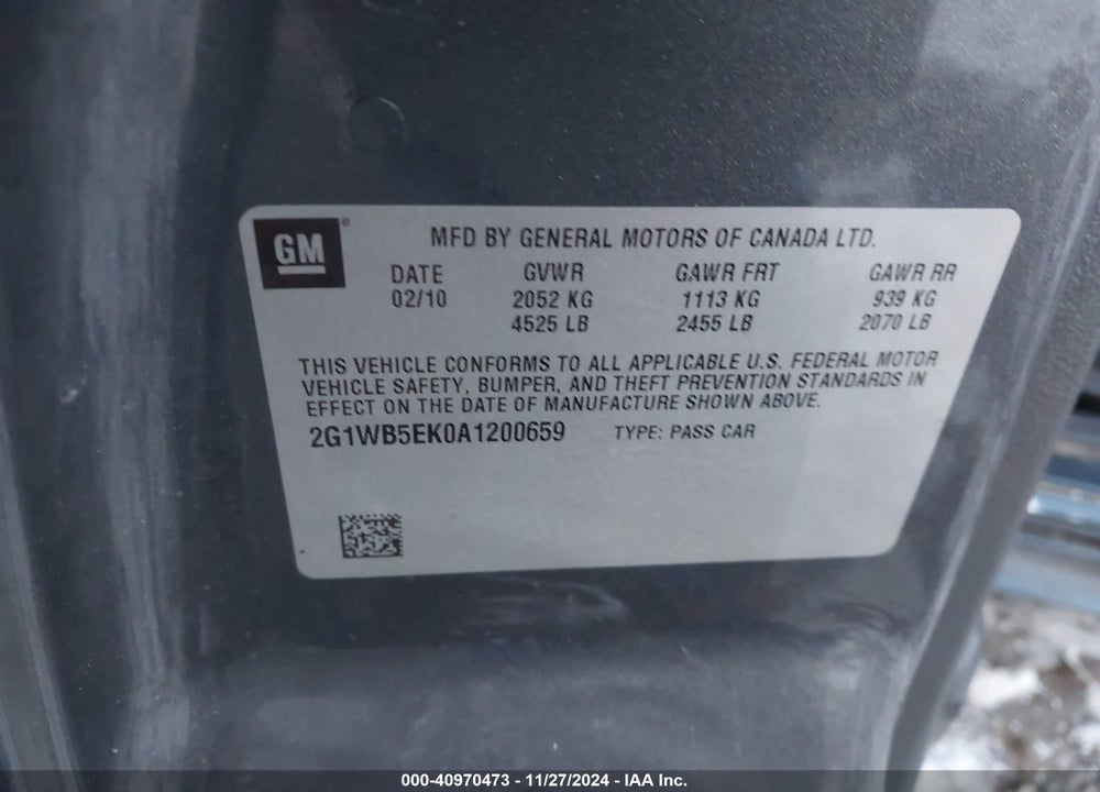 2010 CHEVROLET IMPALA LT VIN: 2G1WB5EK0A1200659