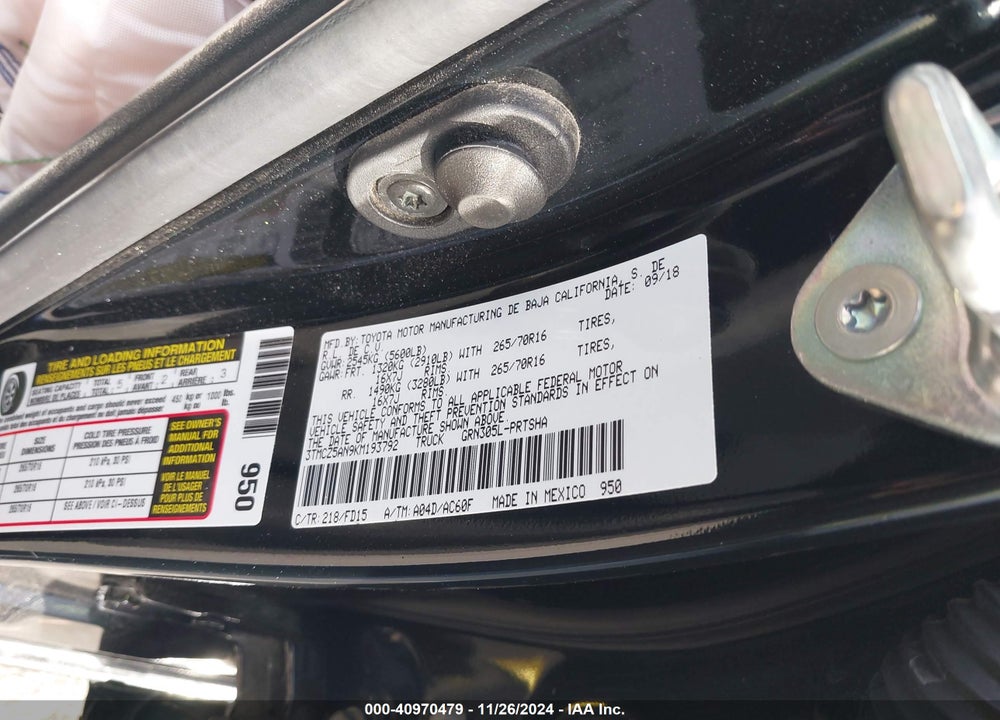 2019 TOYOTA TACOMA TRD OFF ROAD VIN: 3TMCZ5AN9KM193792