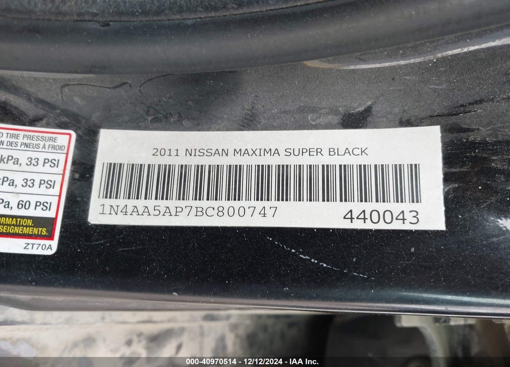 2011 NISSAN MAXIMA 3.5 SV VIN: 1N4AA5AP7BC800747
