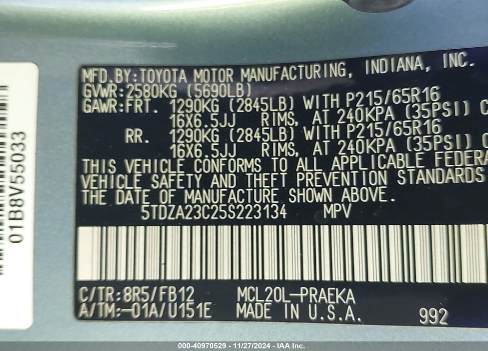 2005 TOYOTA SIENNA LE VIN: 5TDZA23C25S223134