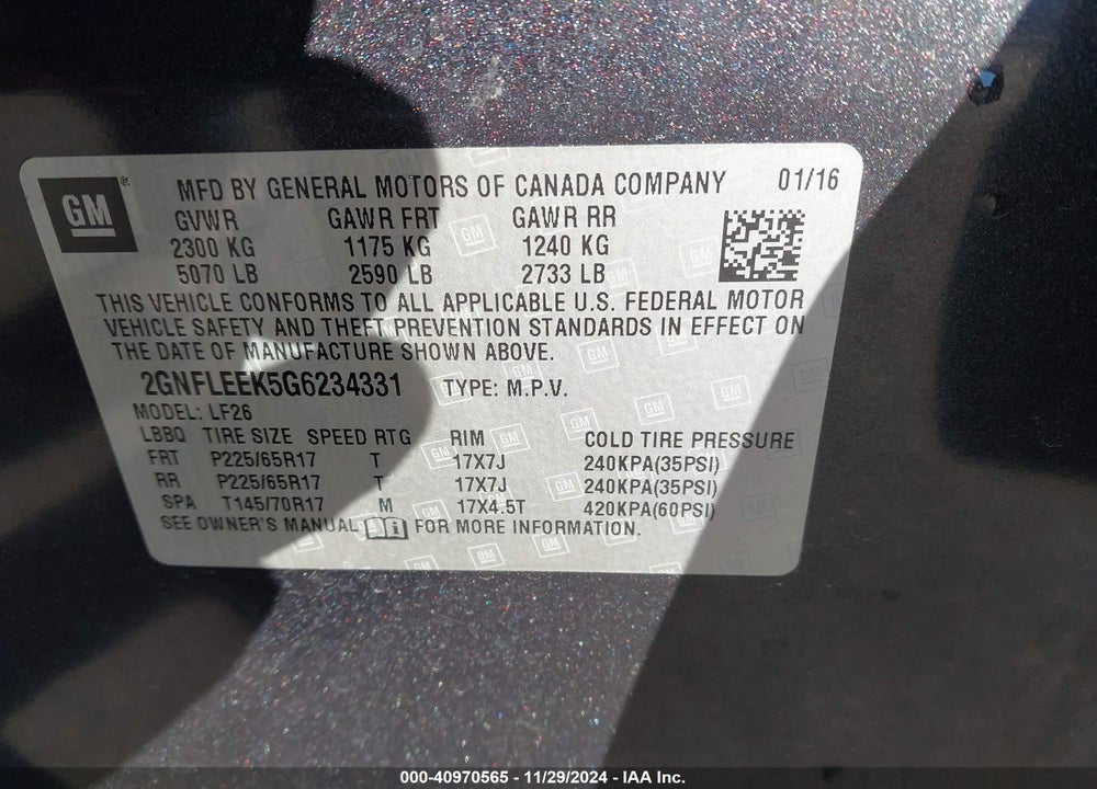 2016 CHEVROLET EQUINOX LS VIN: 2GNFLEEK5G6234331