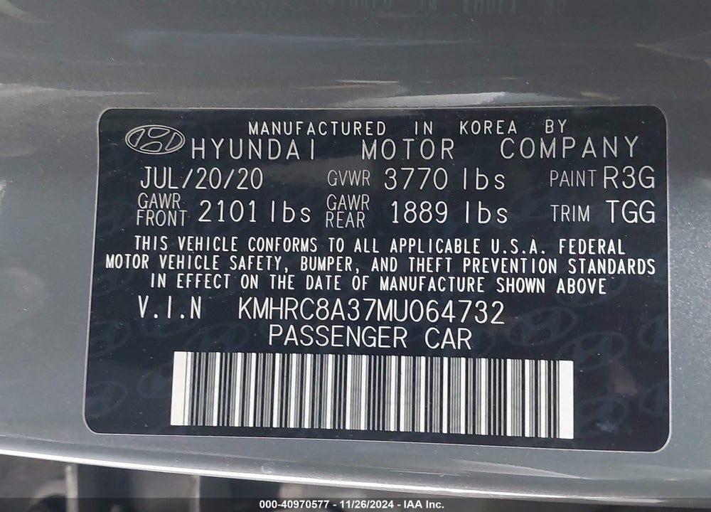 2021 HYUNDAI VENUE SEL VIN: KMHRC8A37MU064732
