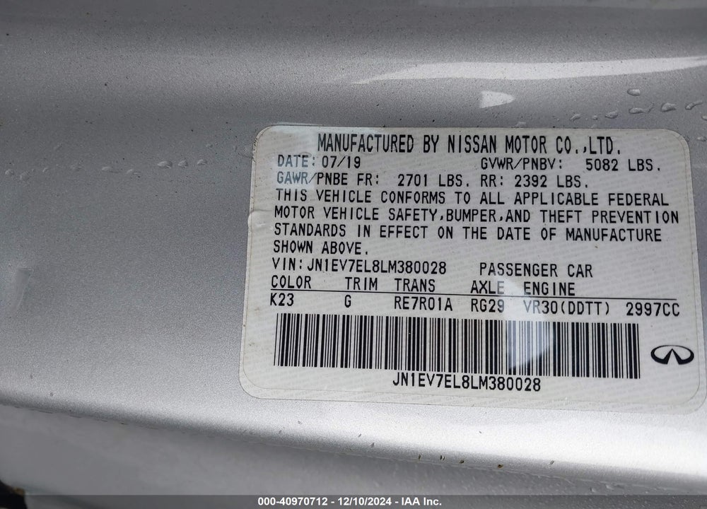 2020 INFINITI Q60 VIN: JN1EV7EL8LM380028