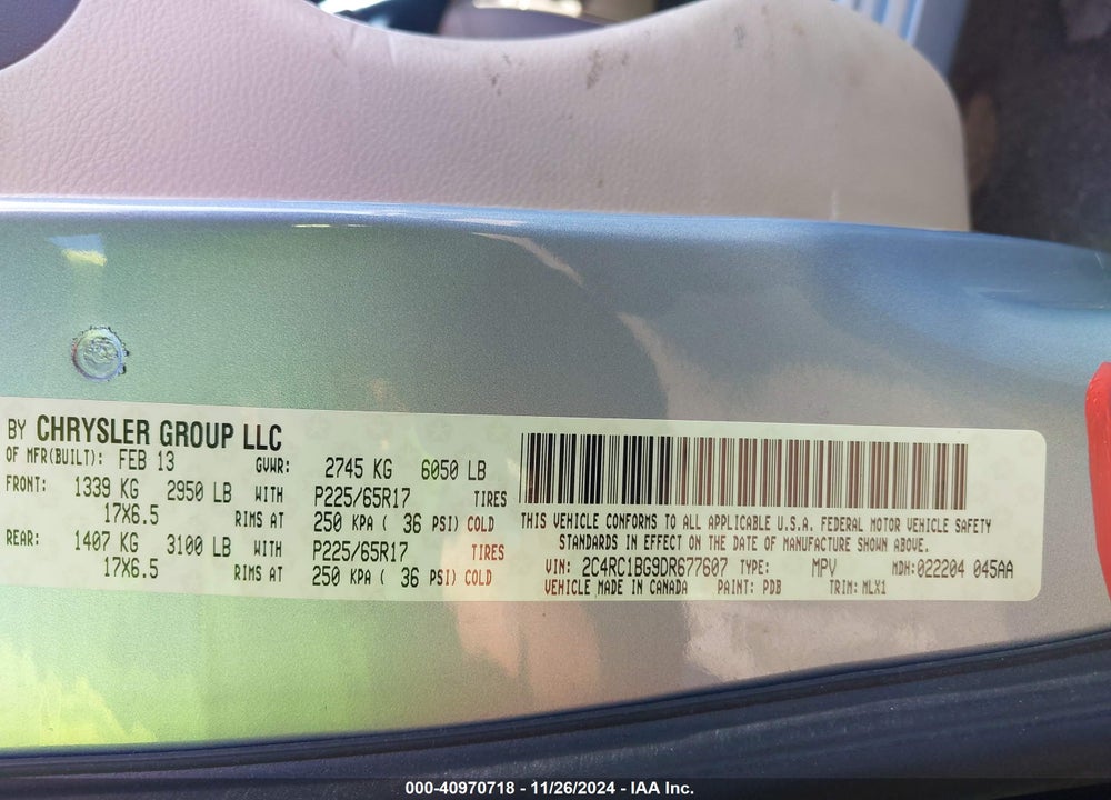 2013 CHRYSLER TOWN & COUNTRY TOURING VIN: 2C4RC1BG9DR677607