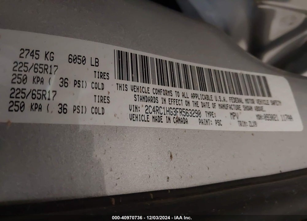 2015 CHRYSLER TOWN & COUNTRY S VIN: 2C4RC1HG3FR563290