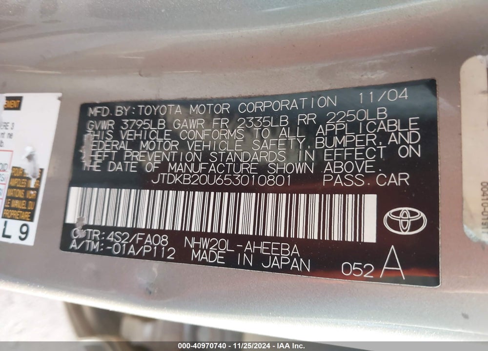 2005 TOYOTA PRIUS VIN: JTDKB20U653010801