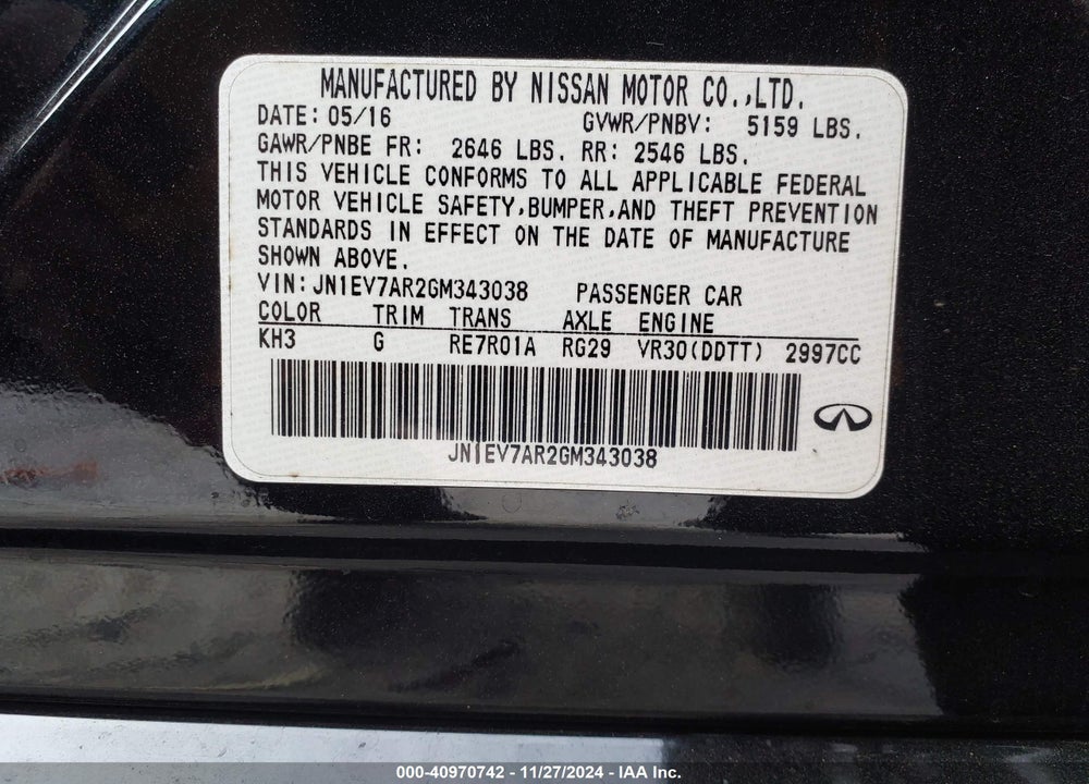 2016 INFINITI Q50 3.0T PREMIUM VIN: JN1EV7AR2GM343038