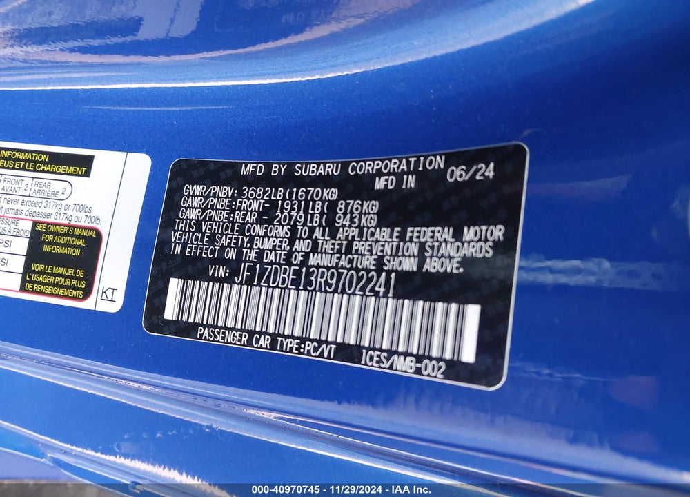 2024 SUBARU BRZ LIMITED VIN: JF1ZDBE13R9702241
