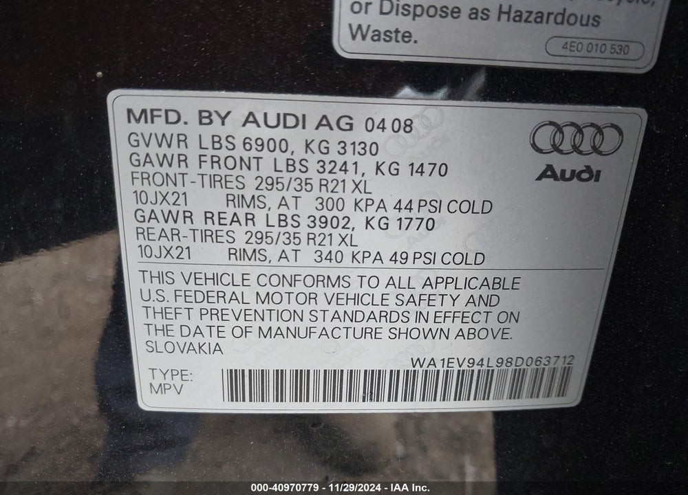 2008 AUDI Q7 4.2 PREMIUM VIN: WA1EV94L98D063712