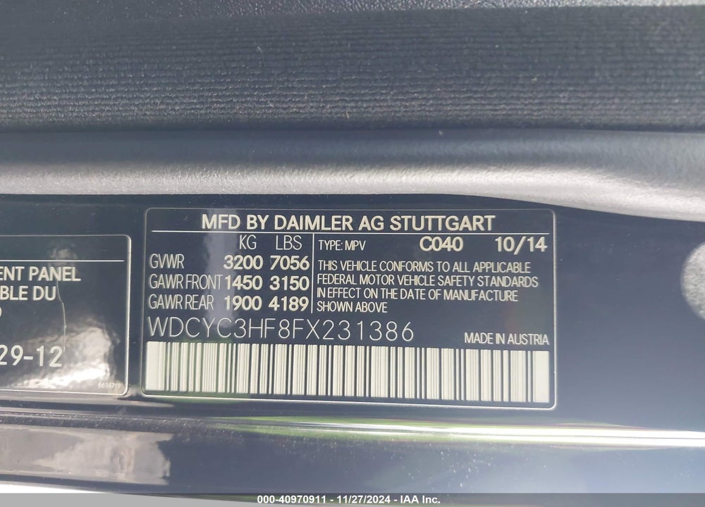 2015 MERCEDES-BENZ G 550 4MATIC VIN: WDCYC3HF8FX231386