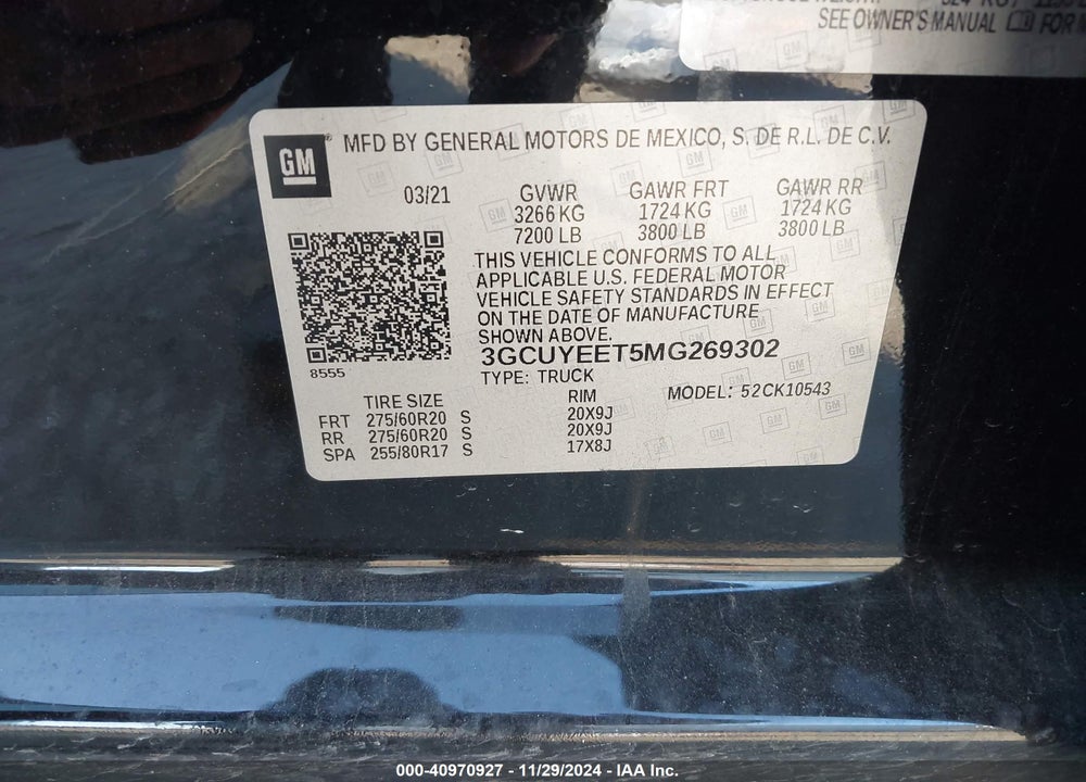 2021 CHEVROLET SILVERADO VIN: 3GCUYEET5MG269302