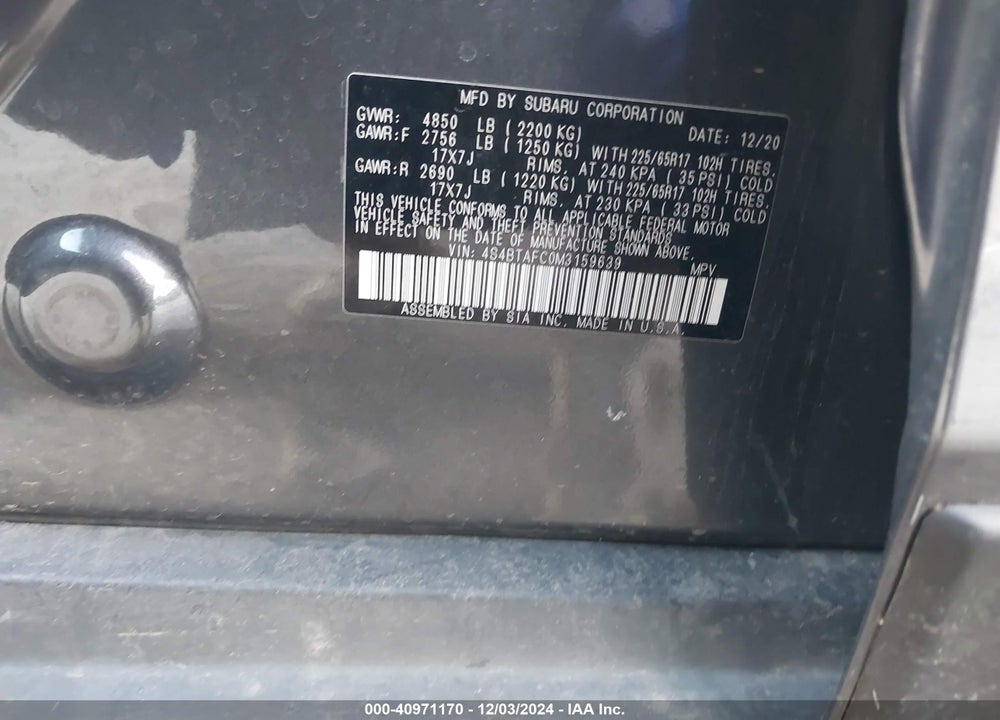 2021 SUBARU OUTBACK PREMIUM VIN: 4S4BTAFC0M3159639