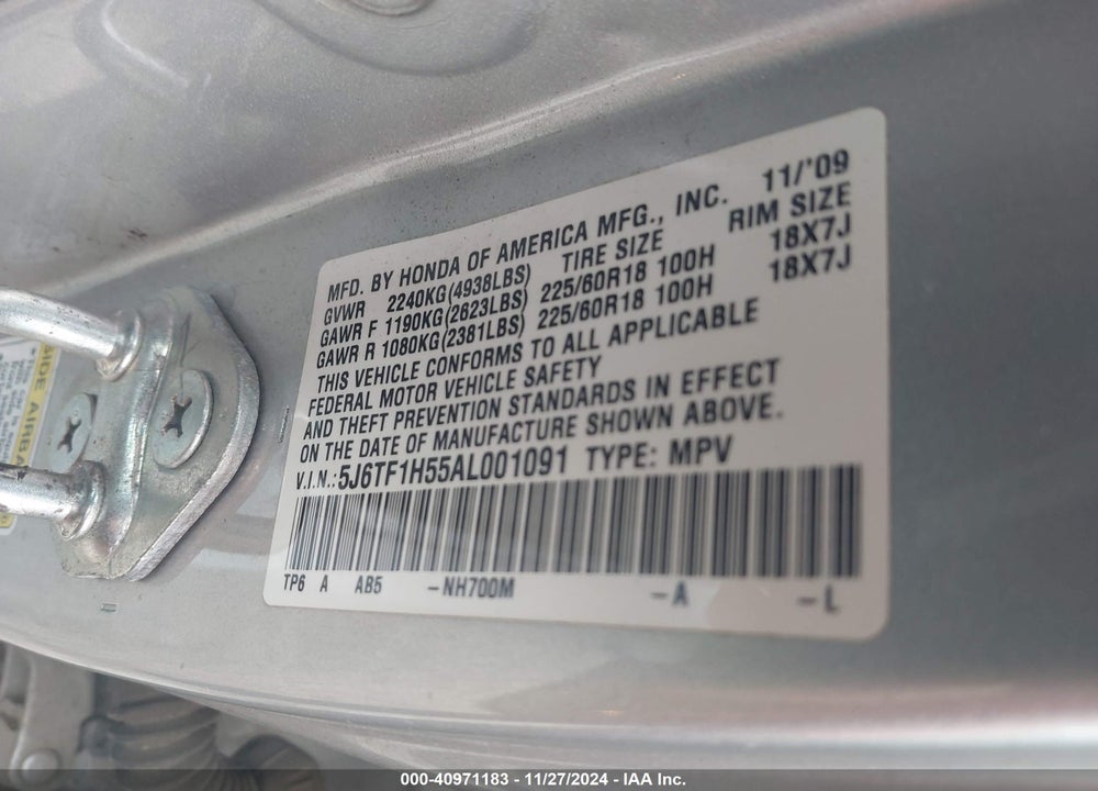 2010 HONDA ACCORD CROSSTOUR EX-L VIN: 5J6TF1H55AL001091