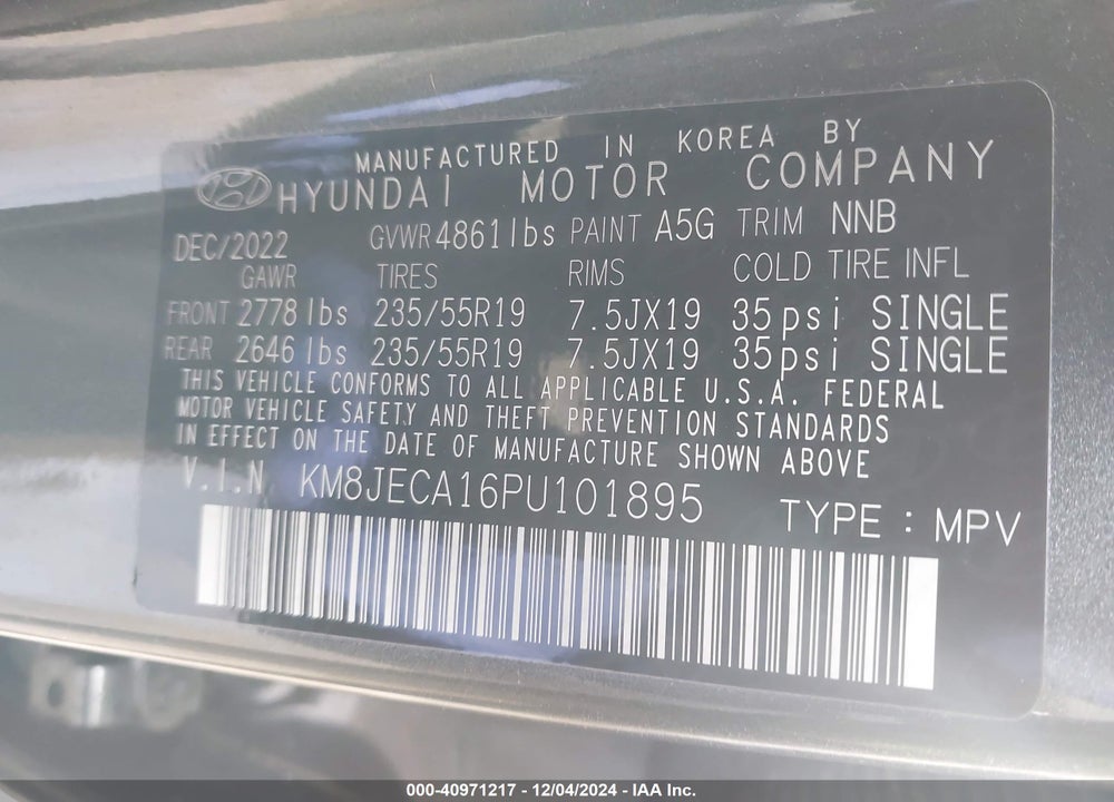 2023 HYUNDAI TUCSON HYBRID LIMITED VIN: KM8JECA16PU101895