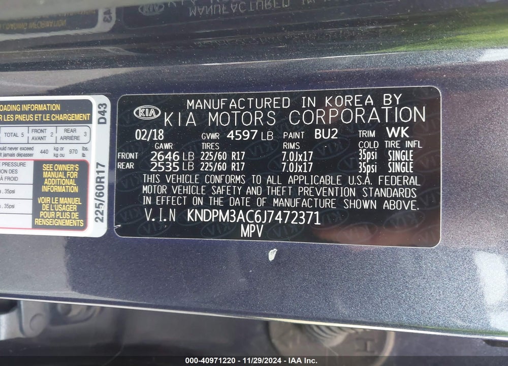 2018 KIA SPORTAGE LX VIN: KNDPM3AC6J7472371